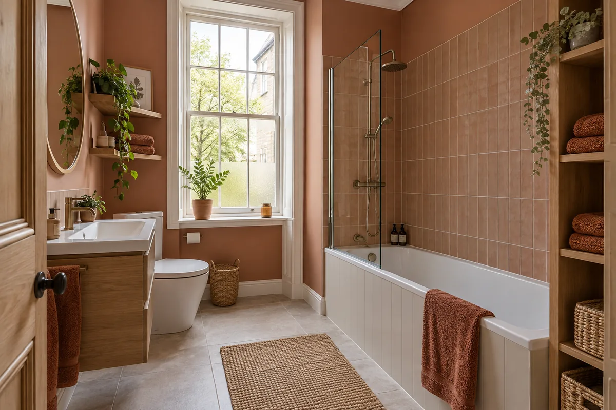 Compact bathroom with a fitted basin and coordinated storage